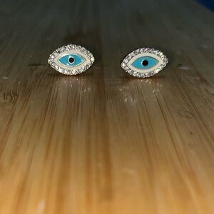 Evil Eye Stud Earrings with Crystals